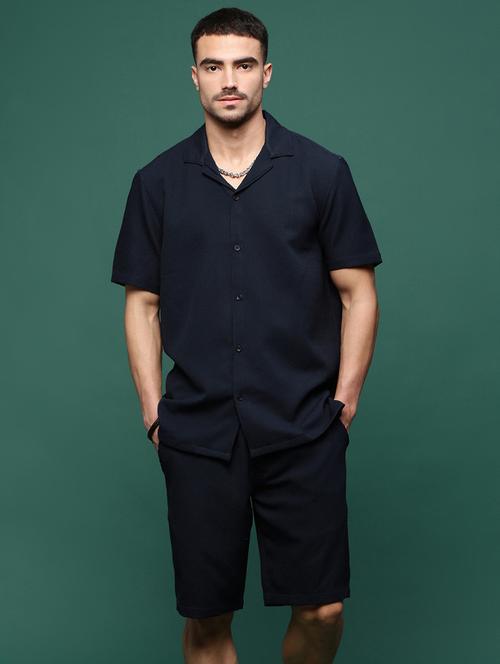 Men Blue Solid Co-ord Set - 21514643 - Very Small Image - 1