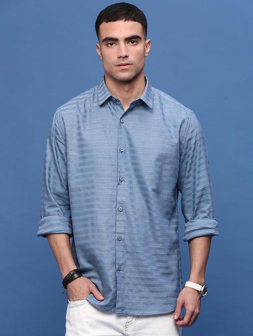 men blue cotton blend casual shirt - 21514698 - Very Small Image - 1