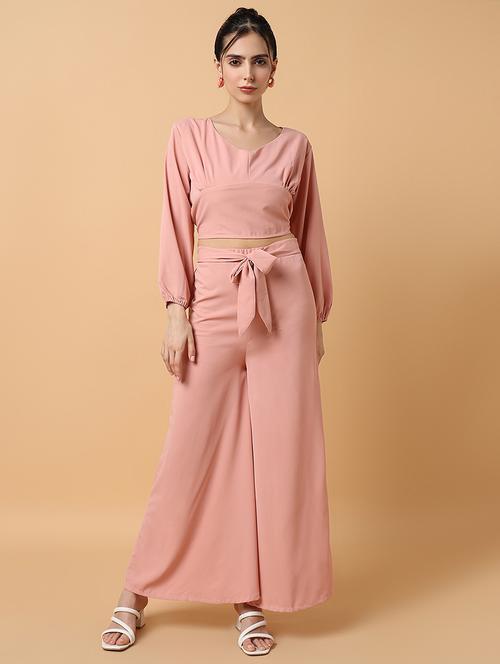women peach viscose top and palazzos co-ord set - 21514842 - Very Small Image - 1