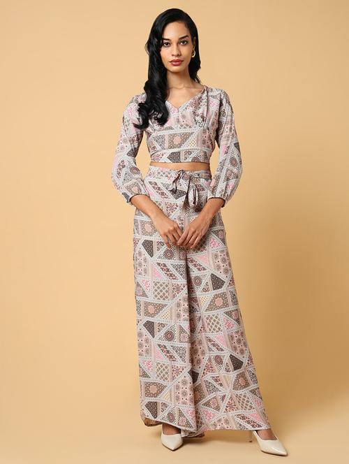 women cream viscose top and palazzos co-ord set - 21514846 - Very Small Image - 1