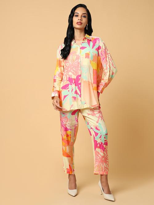 women multi coloured viscose shirt and trouser co-ord set - 21514849 - Very Small Image - 1