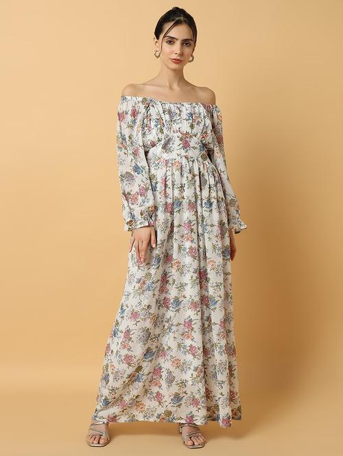 women floral printed off shoulder maxi dress - 21514890 - Very Small Image - 1