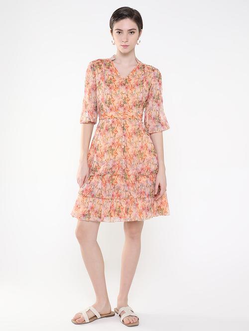 women printed mandarin neck layered dress - 21514900 - Very Small Image - 1