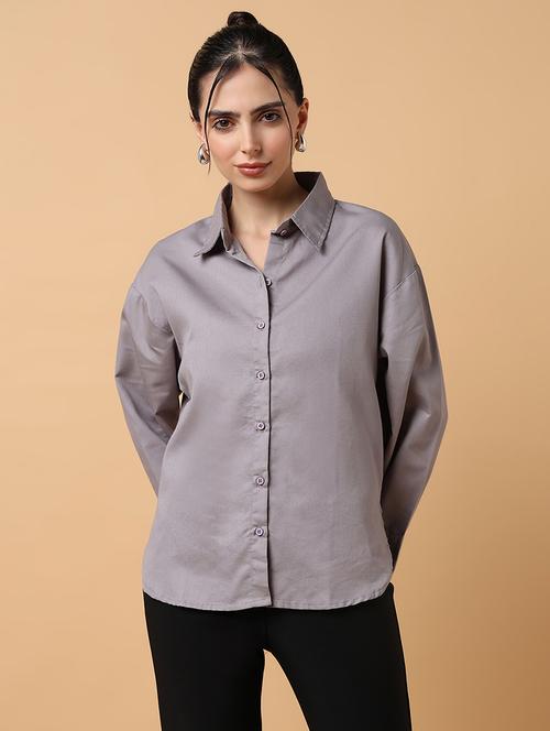 women grey cotton blend regular shirt - 21514935 - Very Small Image - 1
