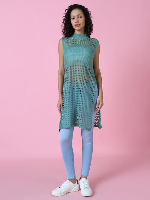women sea green solid crochet top - 21514974 - Very Small Image - 1