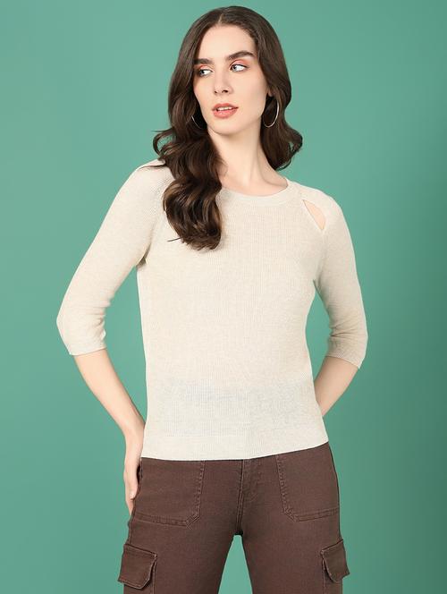 women beige solids round neck top - 21514998 - Very Small Image - 1