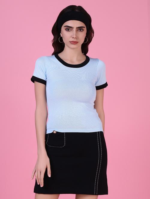 women light blue solids short sleeves top - 21515013 - Very Small Image - 1