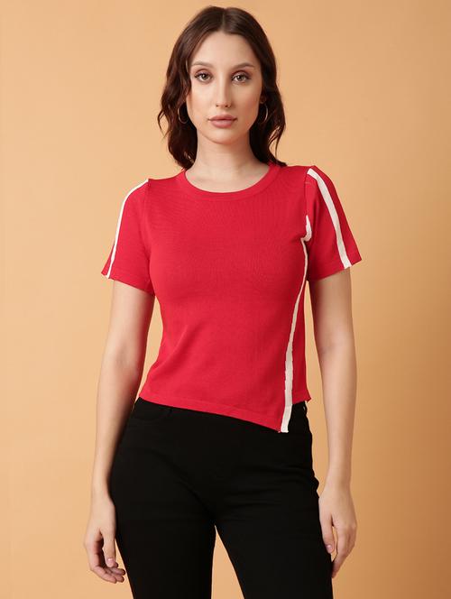 women red color block regular top - 21515039 - Very Small Image - 1