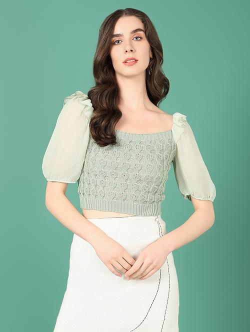 women neo mint self design blouson top - 21515044 - Very Small Image - 1