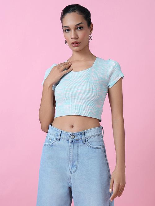 women blue self-designed crop top - 21515052 - Very Small Image - 1
