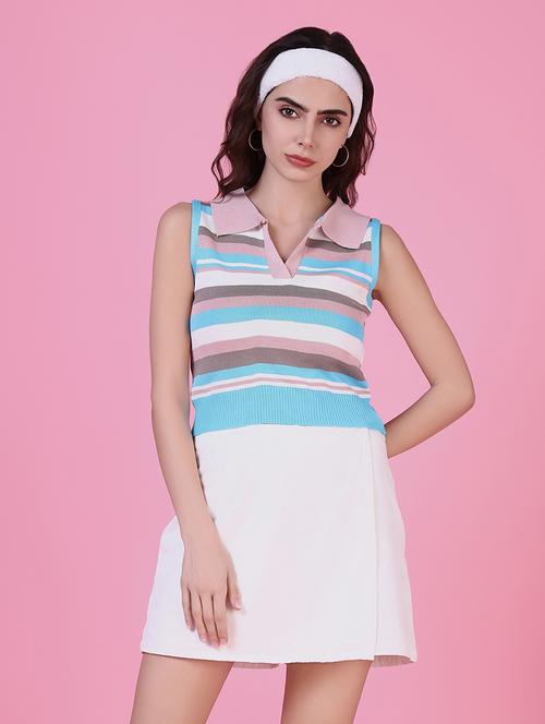 women multi color stripes sleeveless top - 21515100 - Very Small Image - 1