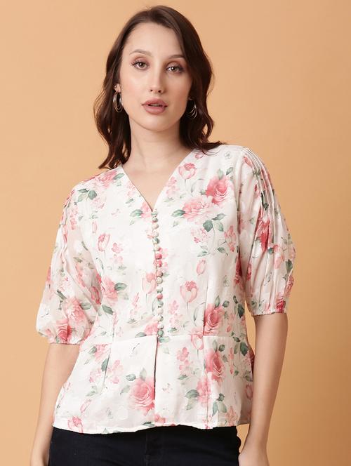 women white floral printed peplum top - 21515116 - Very Small Image - 1
