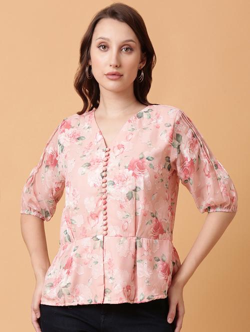 women pink floral printed peplum top - 21515117 - Very Small Image - 1