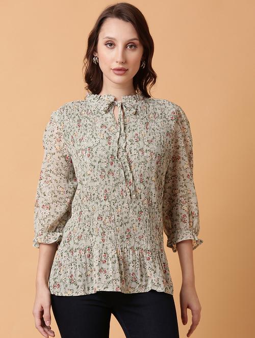 women green floral printed regular top - 21515118 - Very Small Image - 1