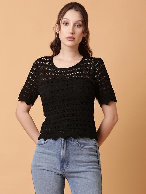 women black crochet regular top - 21515119 - Very Small Image - 1