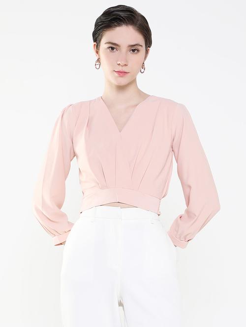 Women Solid V Neck Crop Top - 21515179 - Very Small Image - 1