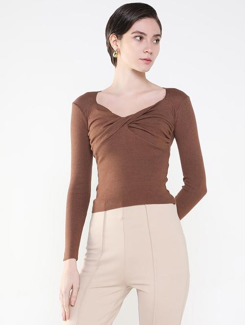 women brown solid regular top - 21515197 - Very Small Image - 1