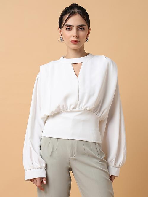 women off white solid blouson top - 21515217 - Very Small Image - 1