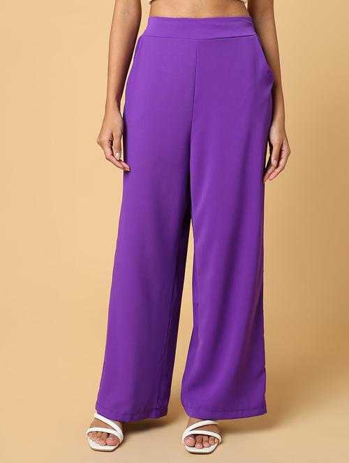women purple viscose wide leg trouser - 21515230 - Very Small Image - 1