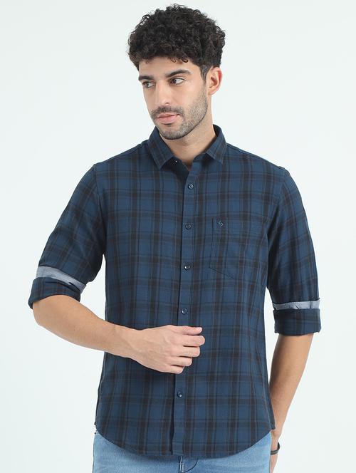 men checkered long sleeve casual shirt - 21518431 - Very Small Image - 1