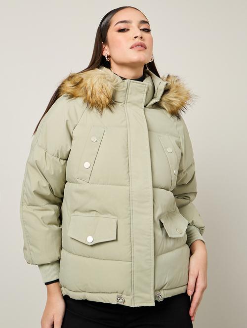 women neo mint solid hoodie puffer jacket - 21518873 - Very Small Image - 1