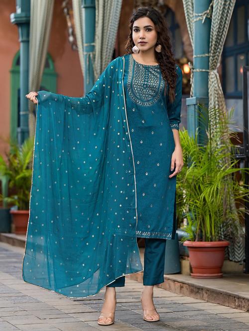 women three quarter sleeve kurta pant with dupatta set - 21518976 - Very Small Image - 1