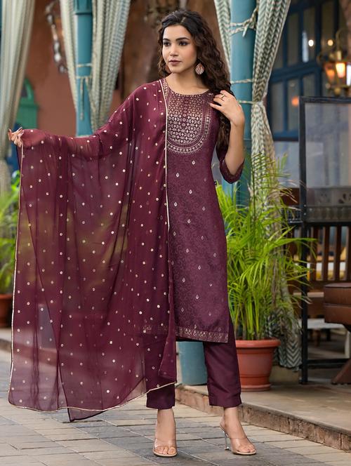 women three quarter sleeve kurta pant with dupatta set - 21518977 - Very Small Image - 1