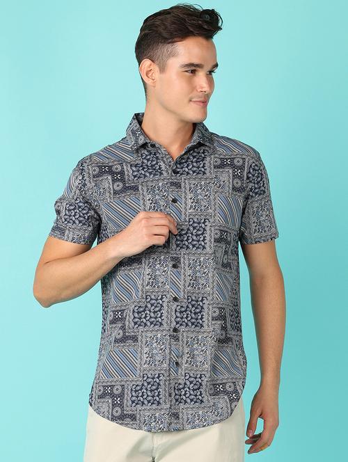 men short sleeves printed casual shirt - 21519364 - Very Small Image - 1