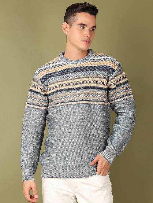 men round neck self design pullover - 21519379 - Very Small Image - 1