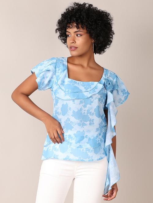 women printed short sleeves ruffled top - 21519394 - Very Small Image - 1
