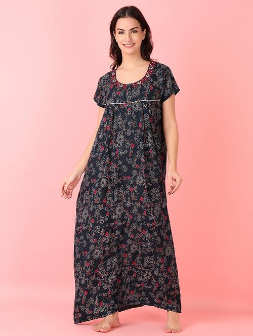 women black printed short sleeve nighty - 21519446 - Very Small Image - 1