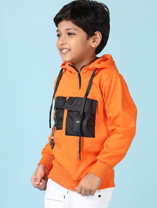 boys orange color block hooded neck sweatshirt - 21519924 - Very Small Image - 1
