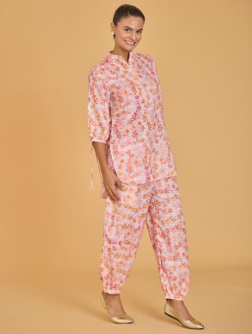 women flora printed mandarin neck co-ords set - 21520275 - Very Small Image - 1