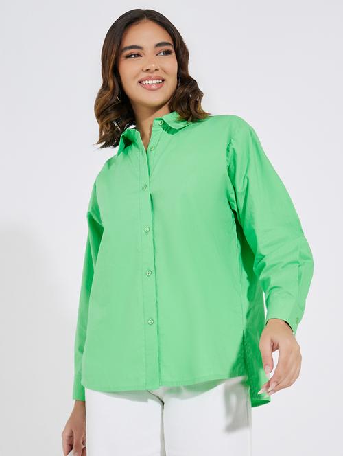 women solid collared high low shirt - 21520419 - Very Small Image - 1