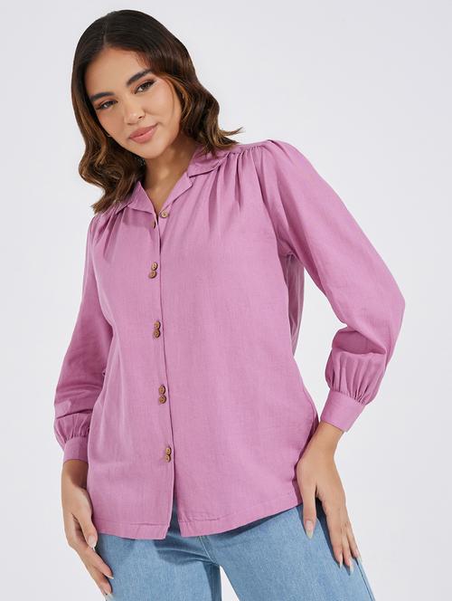 women purple solid regular shirt - 21520423 - Very Small Image - 1