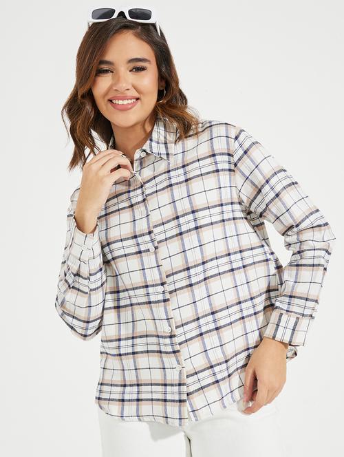 women long sleeve checks oversized shirt - 21520426 - Very Small Image - 1