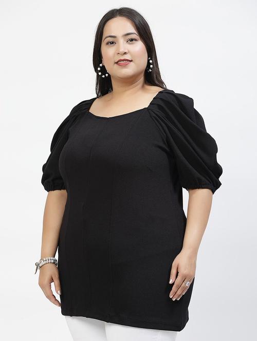 women solid puff sleeves plus side top - 21520503 - Very Small Image - 1