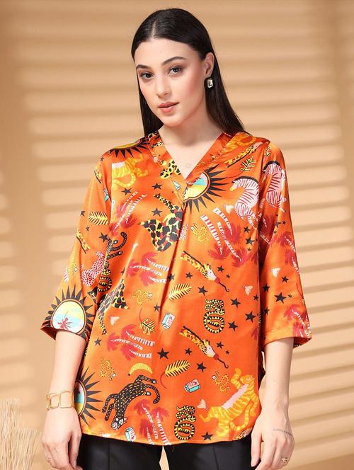 women orange polyester regular top - 21520538 - Very Small Image - 1