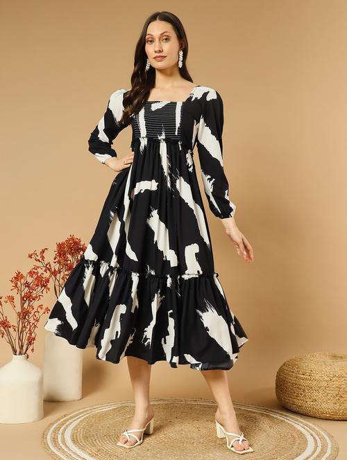 women printed square neck tiered dress - 21520703 - Very Small Image - 1