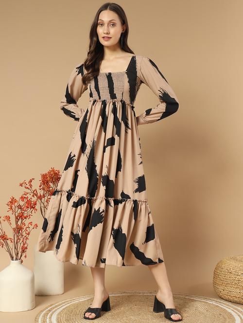 women printed square neck a-line dress - 21520704 - Very Small Image - 1