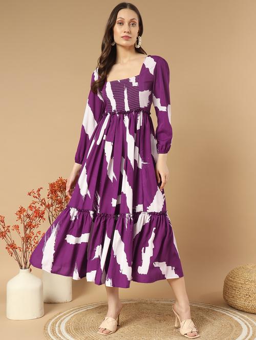 women printed square neck a-line dress - 21520707 - Very Small Image - 1