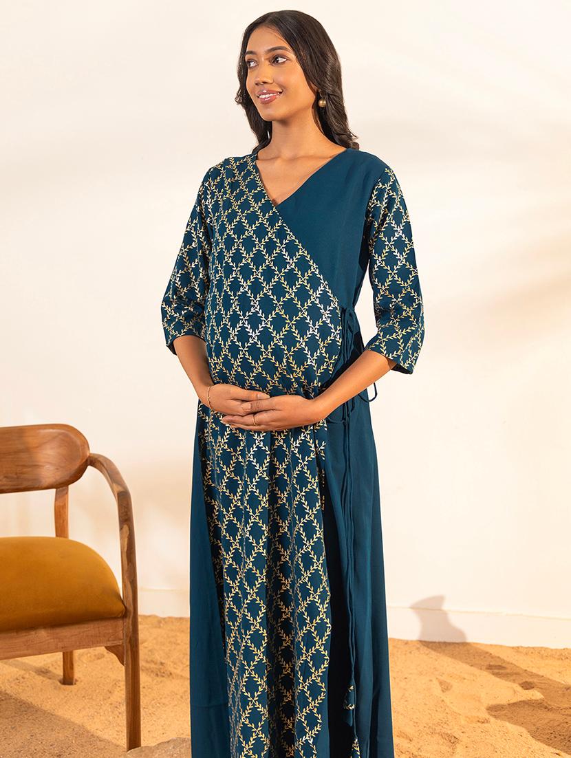 women teal crepe maternity wear kurta - 21521085 - Zoom Image - 2