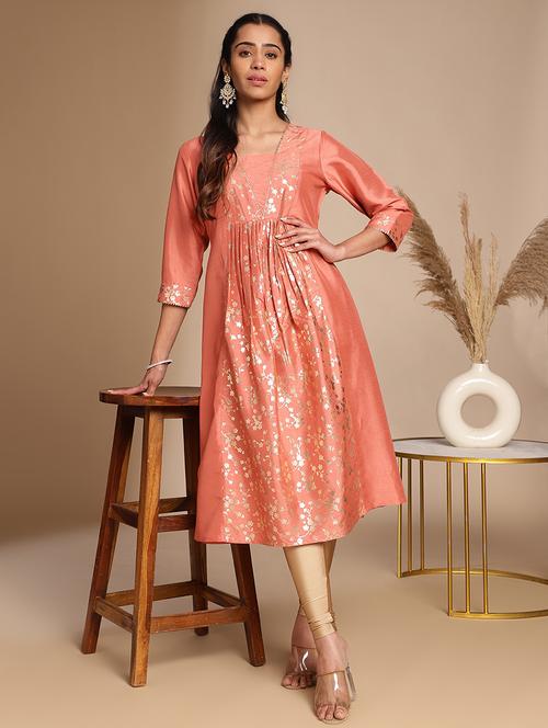 women peach silk blend a-line kurta - 21521119 - Very Small Image - 1
