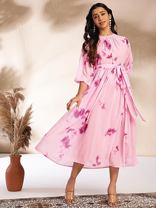 women printed crew neck fit & flare dress - 21521123 - Very Small Image - 1