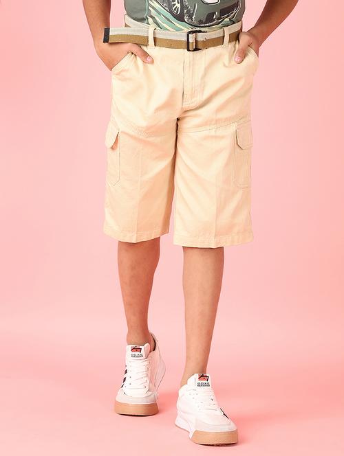 boys beige solid mid rise three fourth shorts - 21521244 - Very Small Image - 1