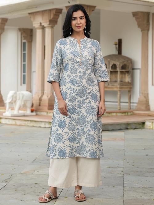 women floral mandarin neck kurta palazzo set - 21521826 - Very Small Image - 1