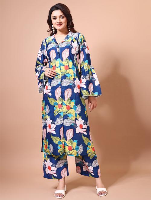 women blue floral kurta palazzo set - 21521861 - Very Small Image - 1