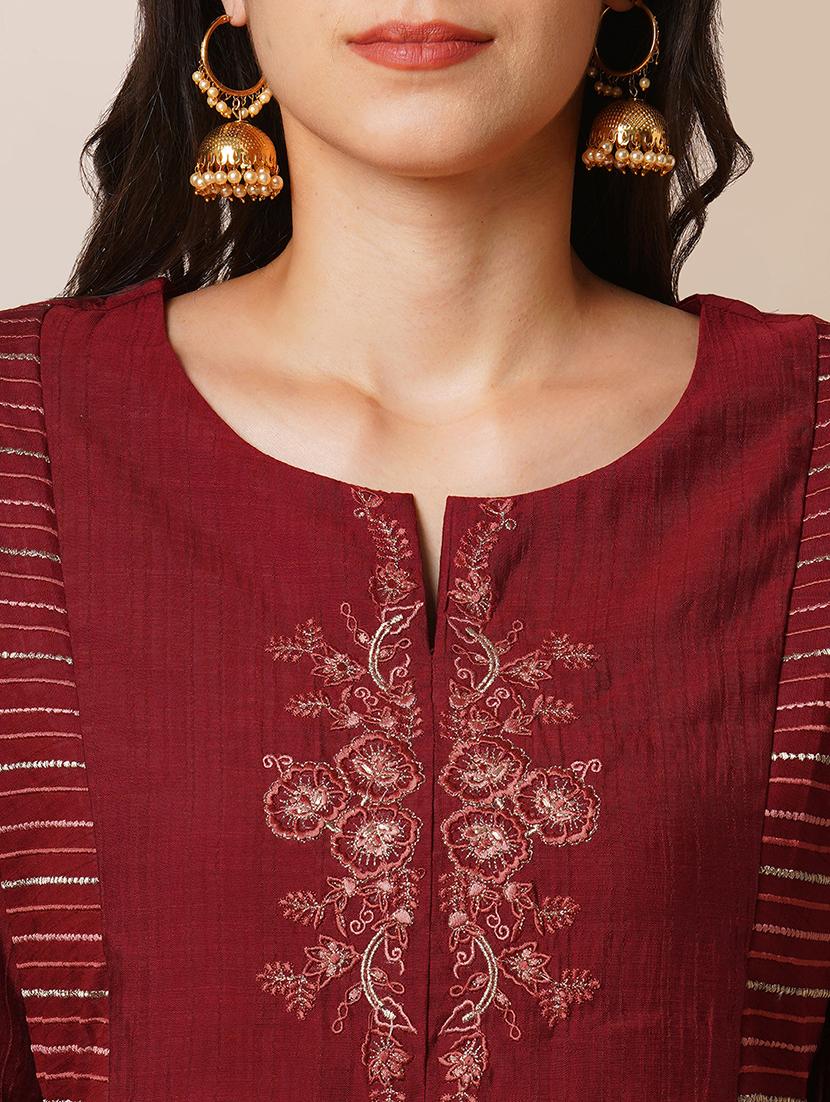 women maroon notch neck a-line kurta - 21521909 - Standard Image - 4