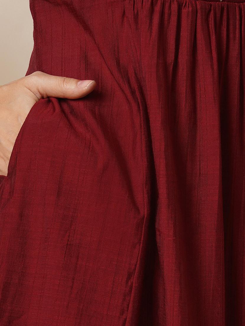 women maroon notch neck a-line kurta - 21521909 - Standard Image - 5