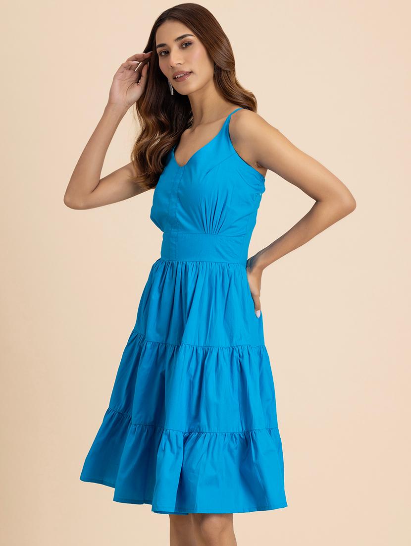 women solid sleeveless tiered dress - 21521974 - Standard Image - 2